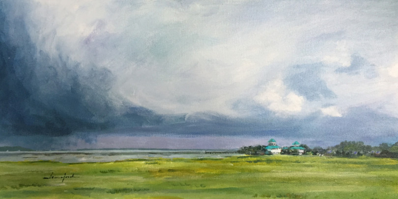 The Society of Bluffton Artists presents “Southern Skies and Southern Ties” Water Media Paintings by Margaret Crawford View from the Bridge